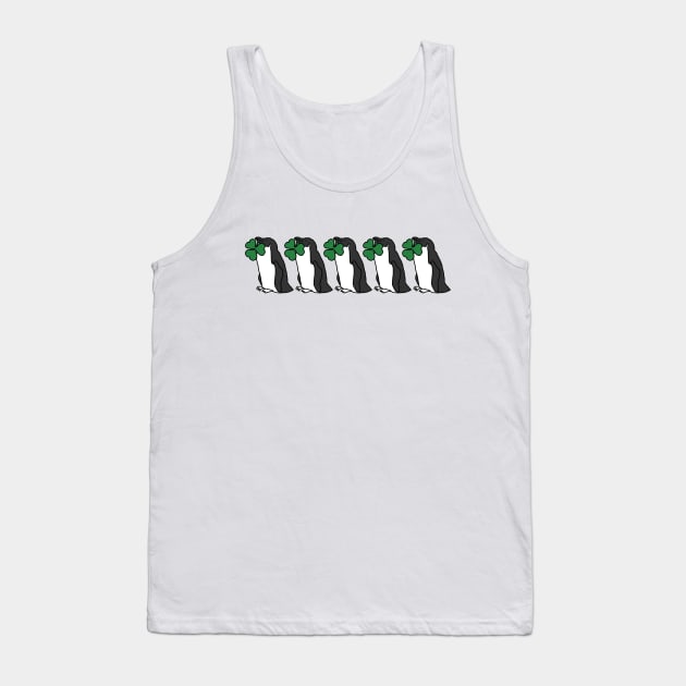 Five Penguin Holding Shamrock for St Patricks Day Tank Top by ellenhenryart